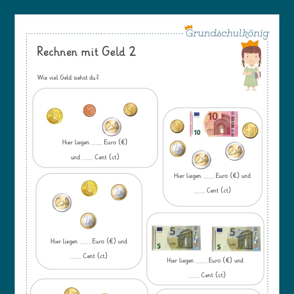 Königspaket: Rechnen mit Geld (Mathe, 2. Klasse) - inklusive Test