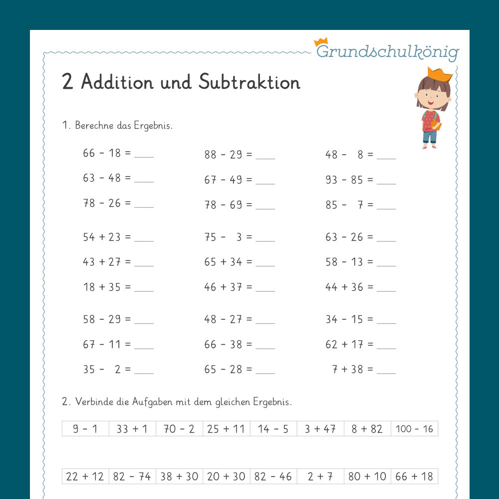 Mathe, 2. Klasse: Wiederholung des Jahresstoffs 1