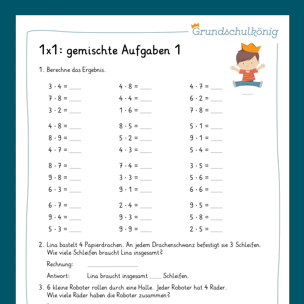 Königspaket: Gemischte Aufgaben im 1x1 (Mathe, 2. Klasse) - inklusive Test