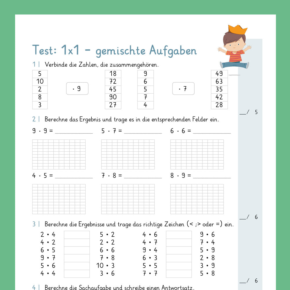 Königspaket: Gemischte Aufgaben im 1x1 - Teil 1 (Mathe, 2. Klasse) - inklusive Test