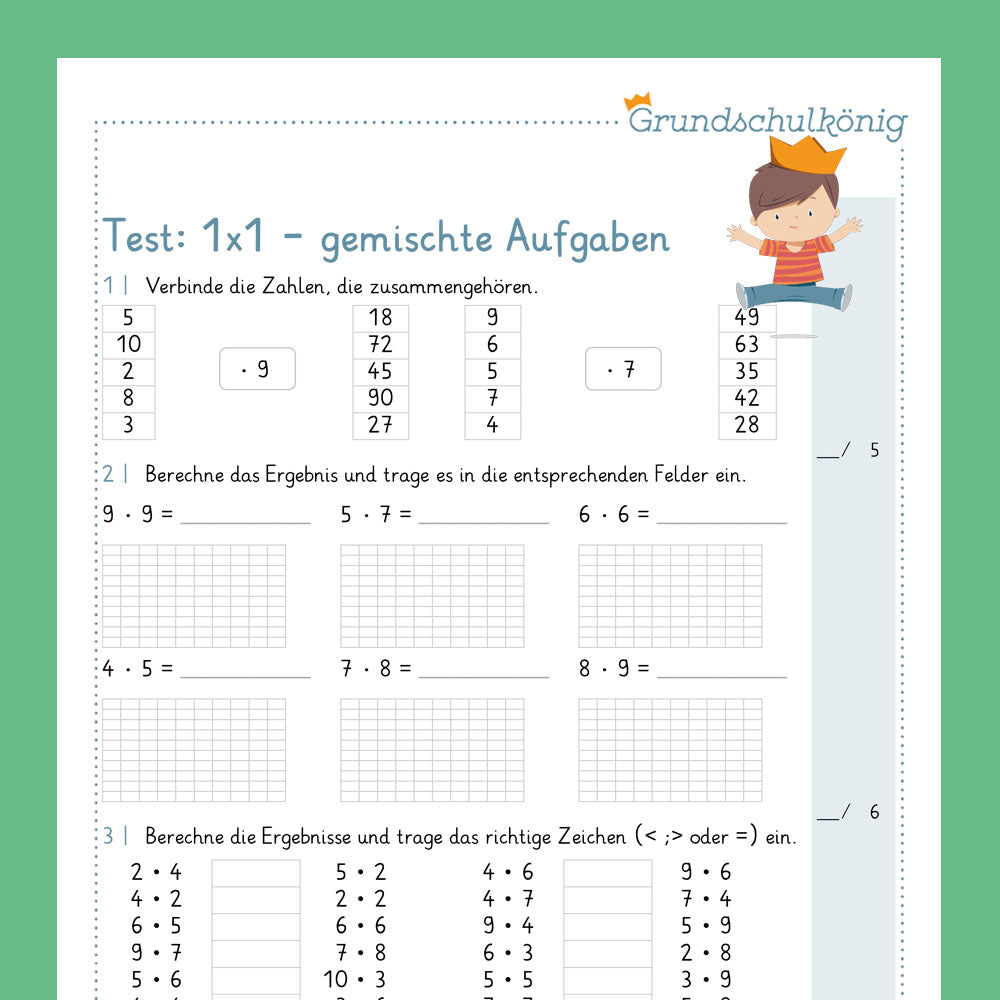 Königspaket: Gemischte Aufgaben im 1x1 - Teil 1 (Mathe, 2. Klasse) - inklusive Test