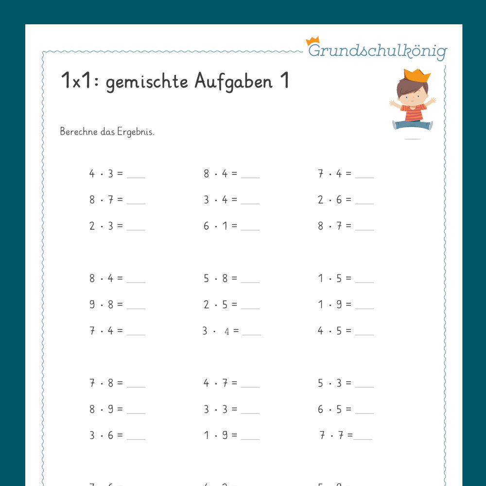 Königspaket: Gemischte Aufgaben im 1x1 - Teil  2  (Mathe, 2. Klasse) - inklusive Test