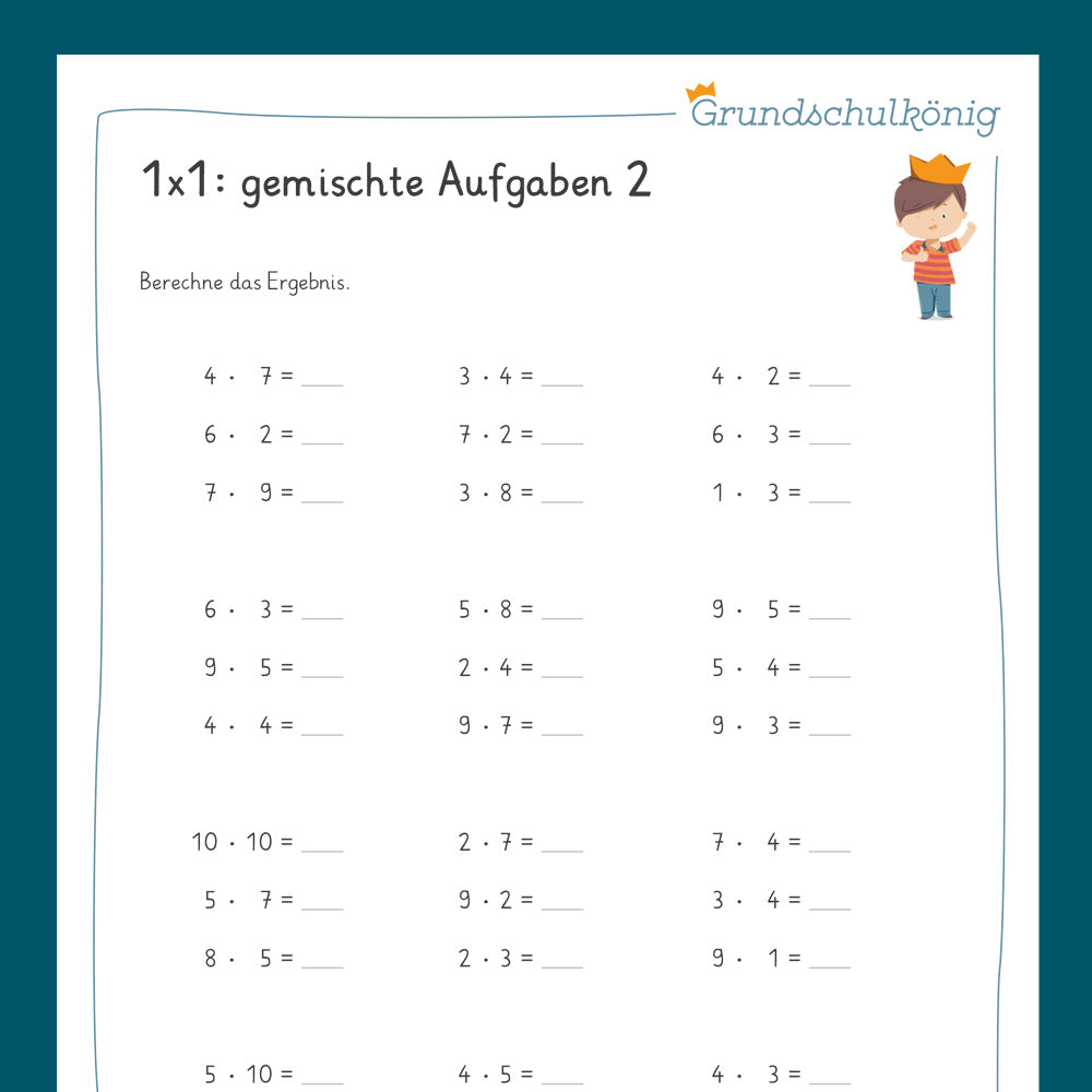 Königspaket: Gemischte Aufgaben im 1x1 - Teil 4 (Mathe, 2. Klasse) - inklusive Test