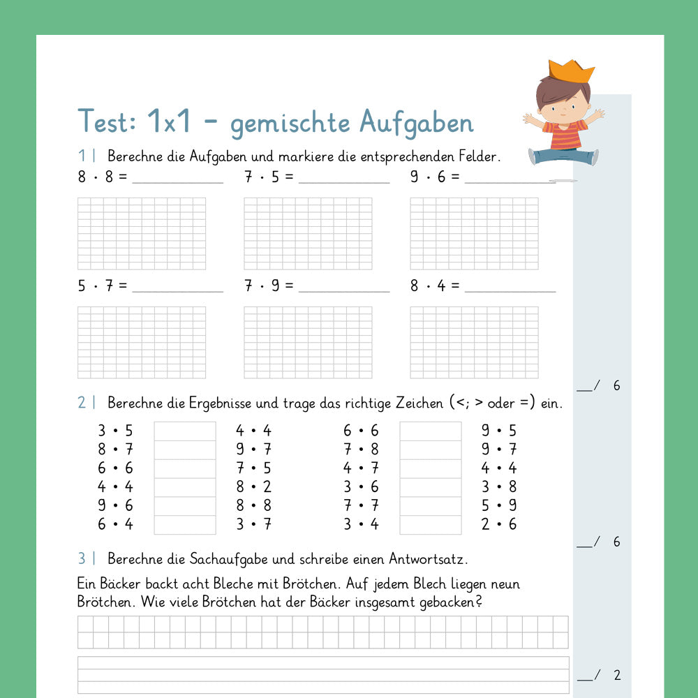 Königspaket: Gemischte Aufgaben im 1x1 - Teil 4 (Mathe, 2. Klasse) - inklusive Test