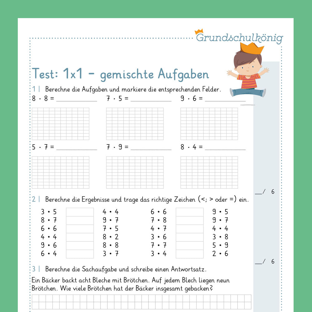 Königspaket: Gemischte Aufgaben im 1x1 - Teil 4 (Mathe, 2. Klasse) - inklusive Test