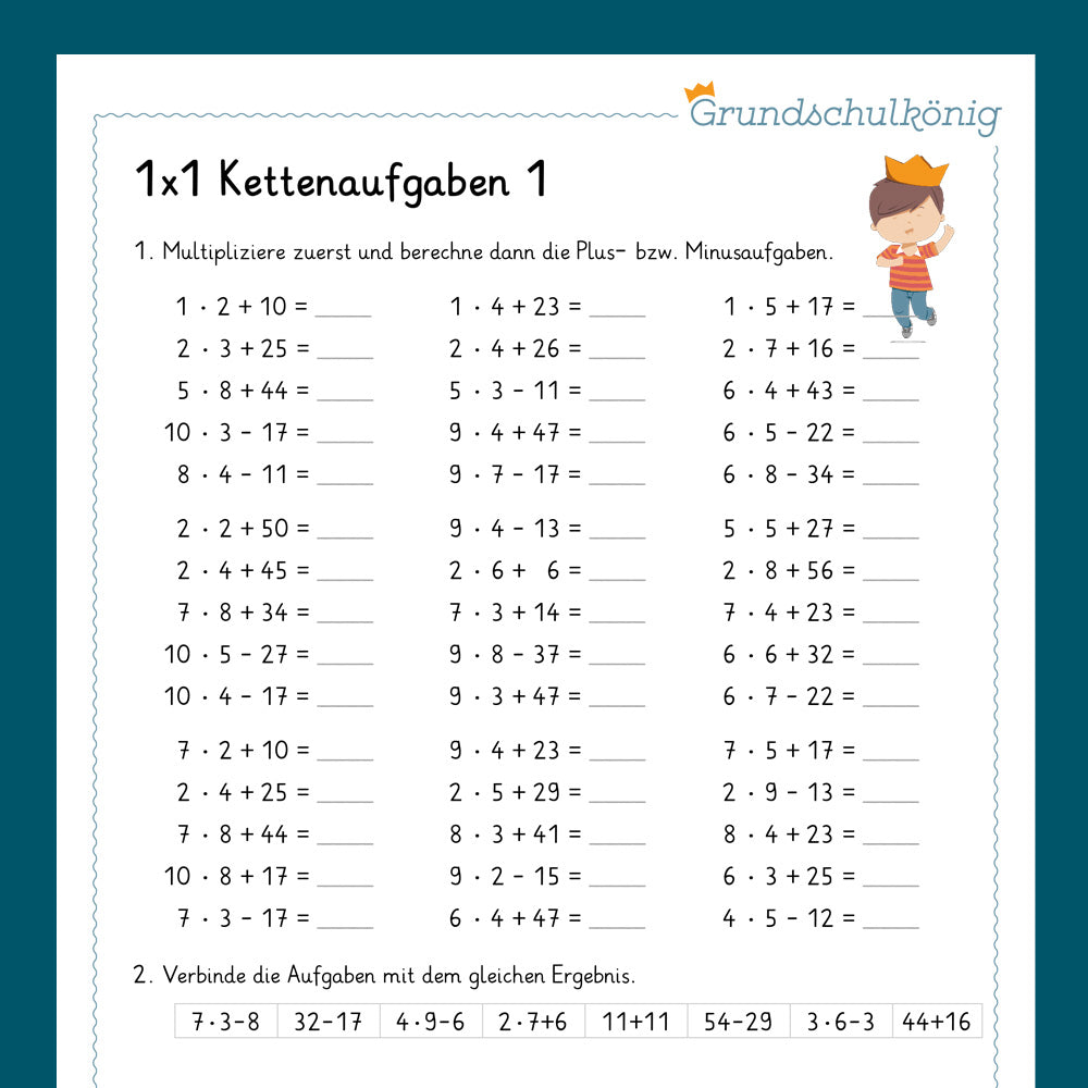 Königspaket: Kettenaufgaben im 1x1 (Mathe, 2. Klasse) - inklusive Test