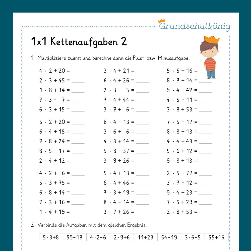 Königspaket: Kettenaufgaben im 1x1 (Mathe, 2. Klasse) - inklusive Test