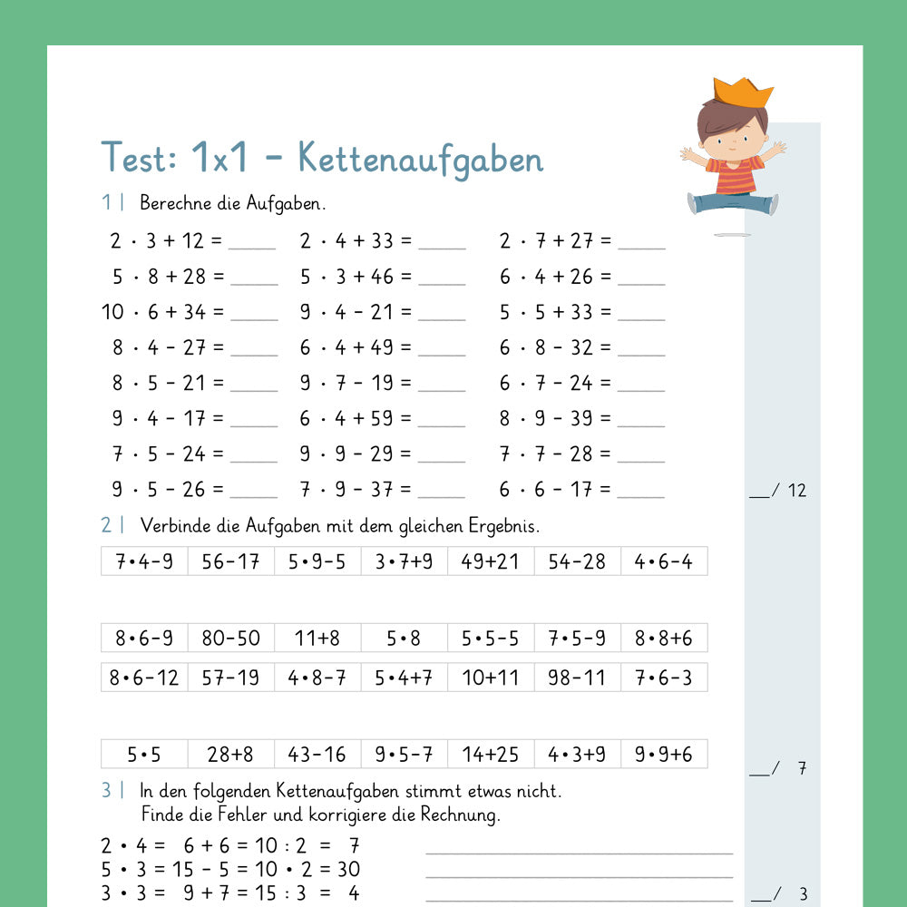 Königspaket: Kettenaufgaben im 1x1 (Mathe, 2. Klasse) - inklusive Test