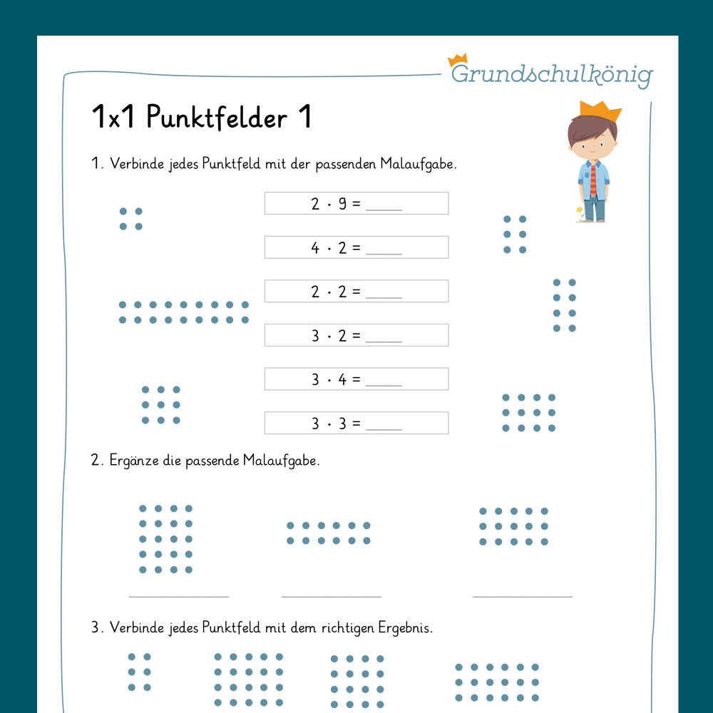 Königspaket: Punktefelder verbinden (Mathe, 2. Klasse) - inklusive Test