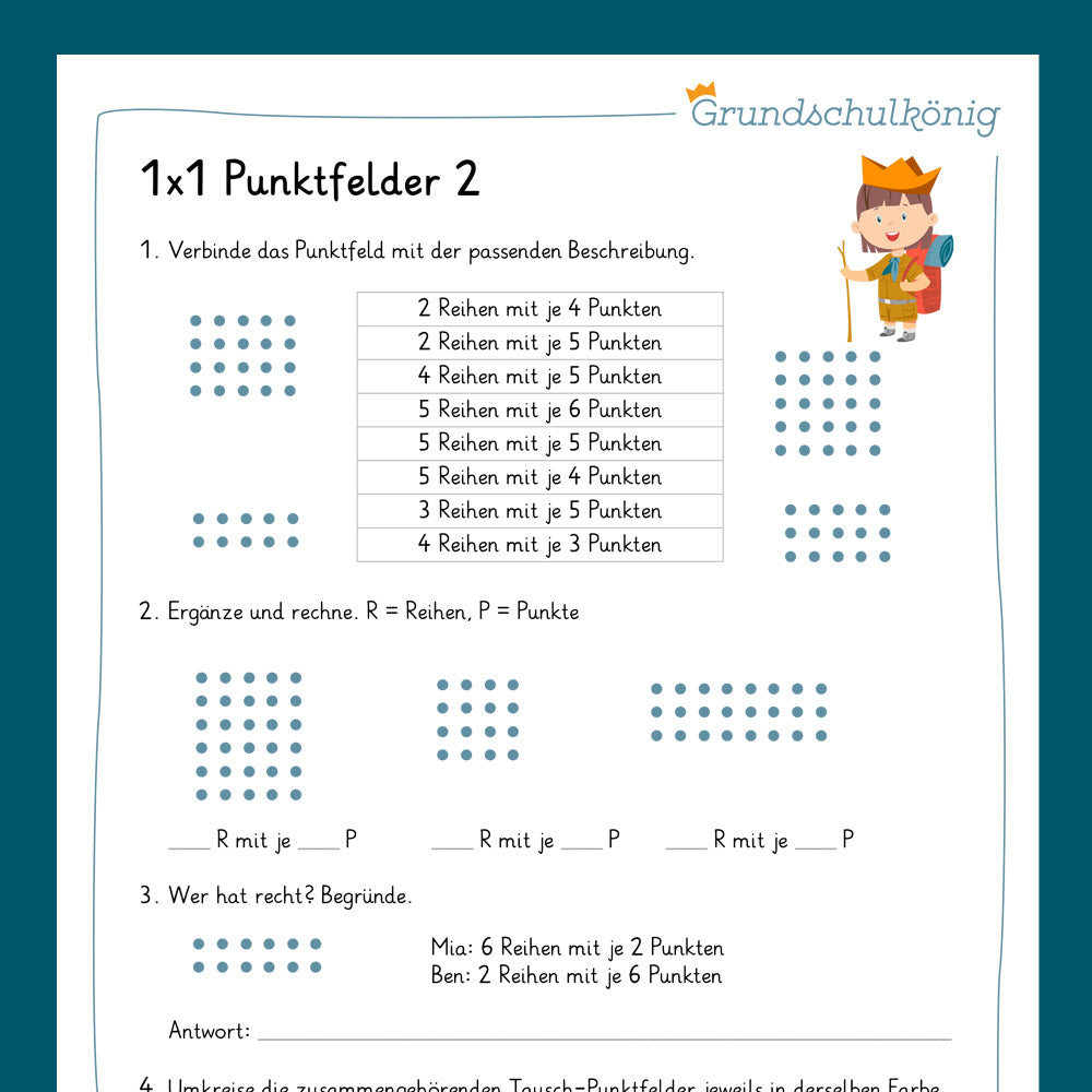 Königspaket: Punktefelder verbinden (Mathe, 2. Klasse) - inklusive Test