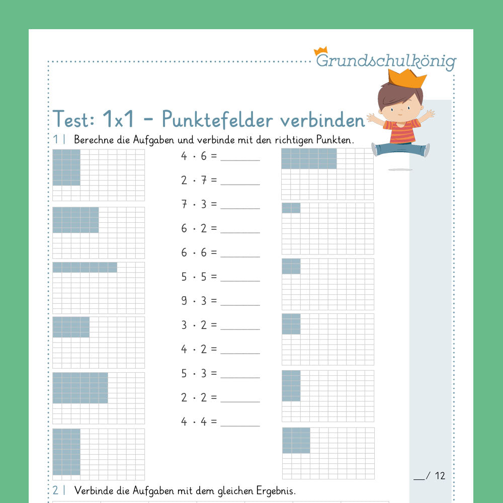 Königspaket: Punktefelder verbinden (Mathe, 2. Klasse) - inklusive Test