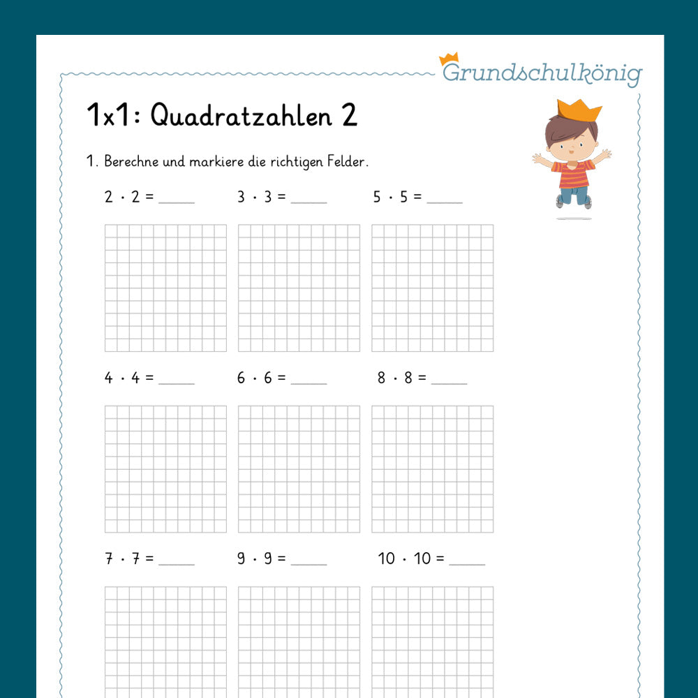 Königspaket: Quadratzahlen im 1x1 (Mathe, 2. Klasse) - inklusive Test