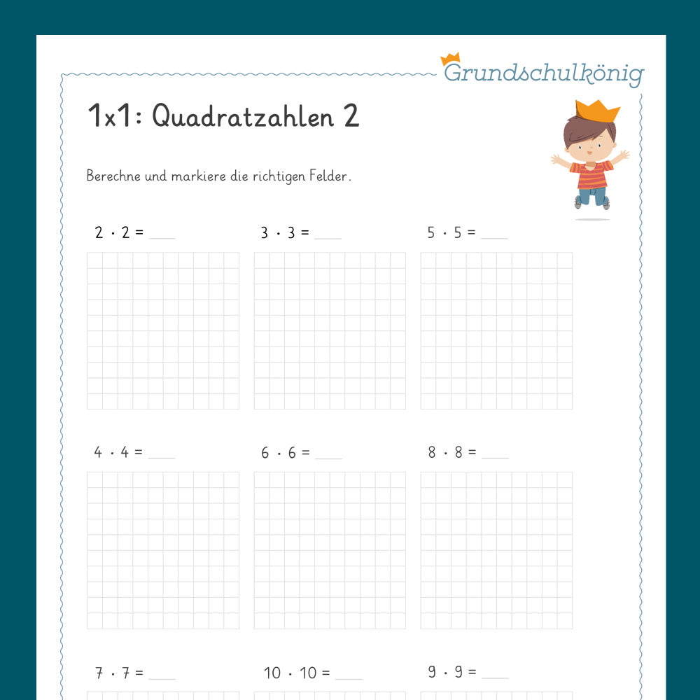 Königspaket: Quadratzahlen im 1x1 (Mathe, 2. Klasse) - inklusive Test