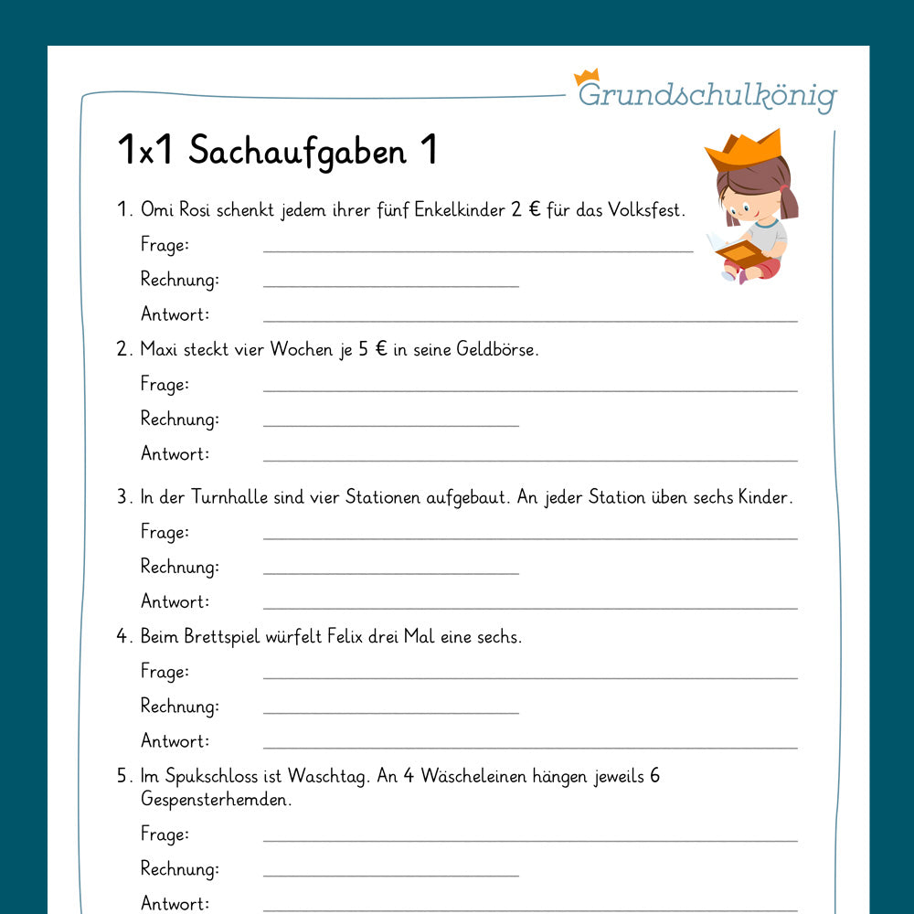 Königspaket: Sach- & Textaufgaben im 1x1 (Mathe, 2. Klasse) - inklusive Test