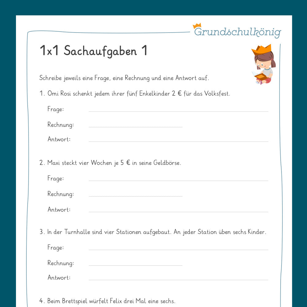 Königspaket: Sach- & Textaufgaben im 1x1 (Mathe, 2. Klasse) - inklusive Test