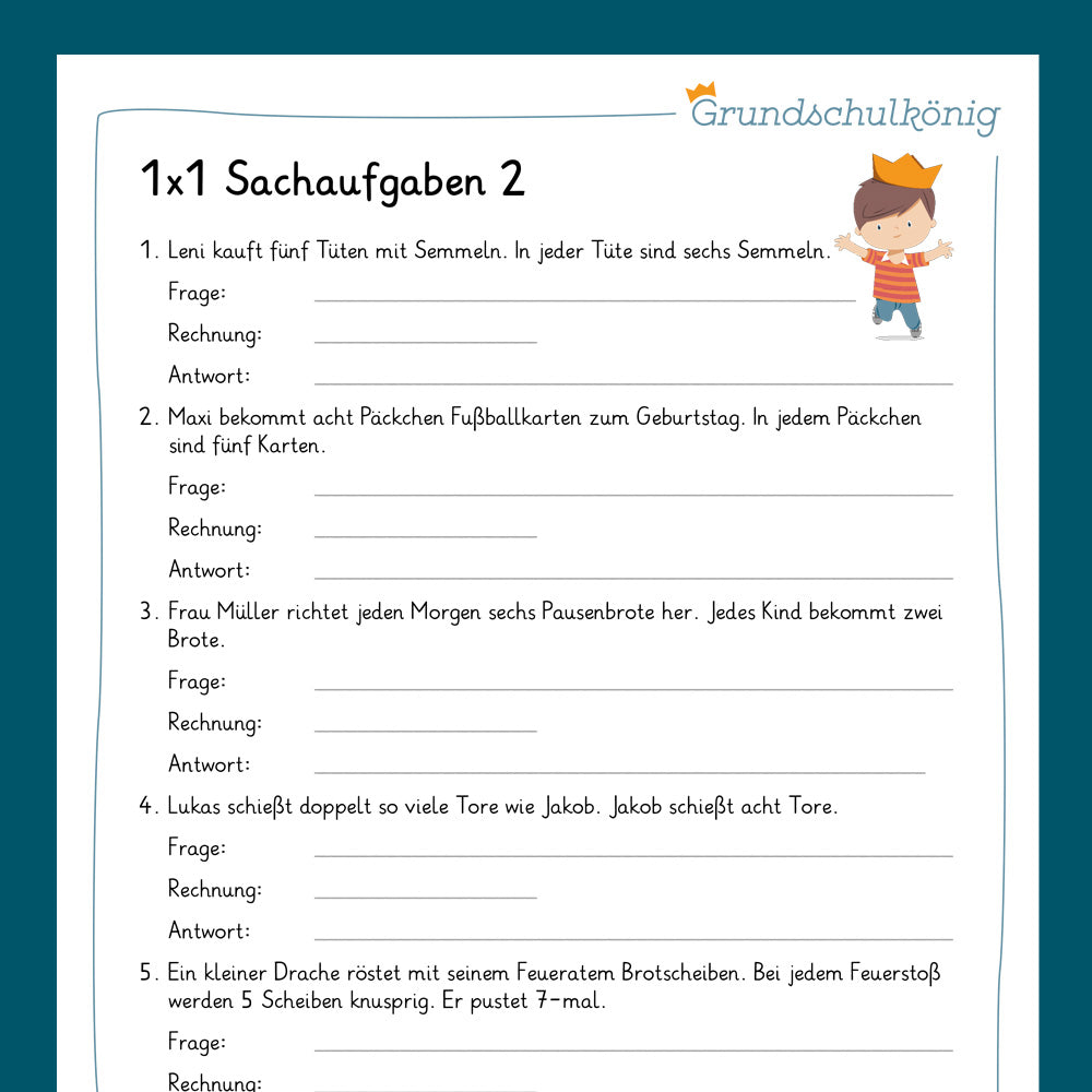 Königspaket: Sach- & Textaufgaben im 1x1 (Mathe, 2. Klasse) - inklusive Test