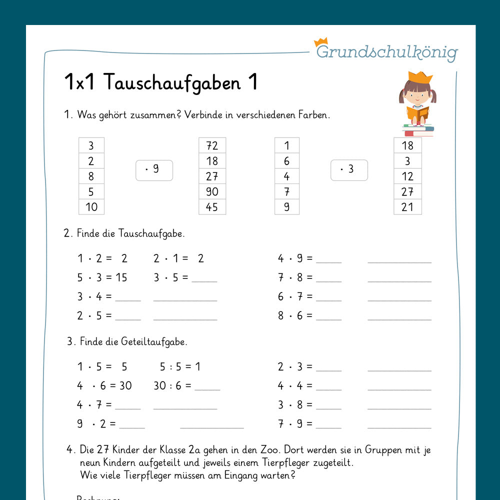 Königspaket: Tauschaufgaben im 1x1 (Mathe, 2. Klasse) - inklusive Test