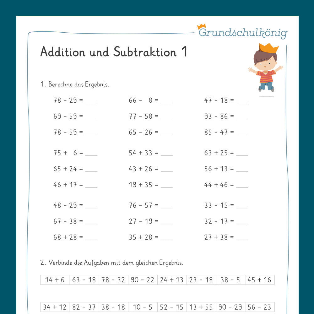 Königspaket: Addition & Subtraktion im Zahlenraum 100 (Mathe, 2. Klasse) - inklusive Test
