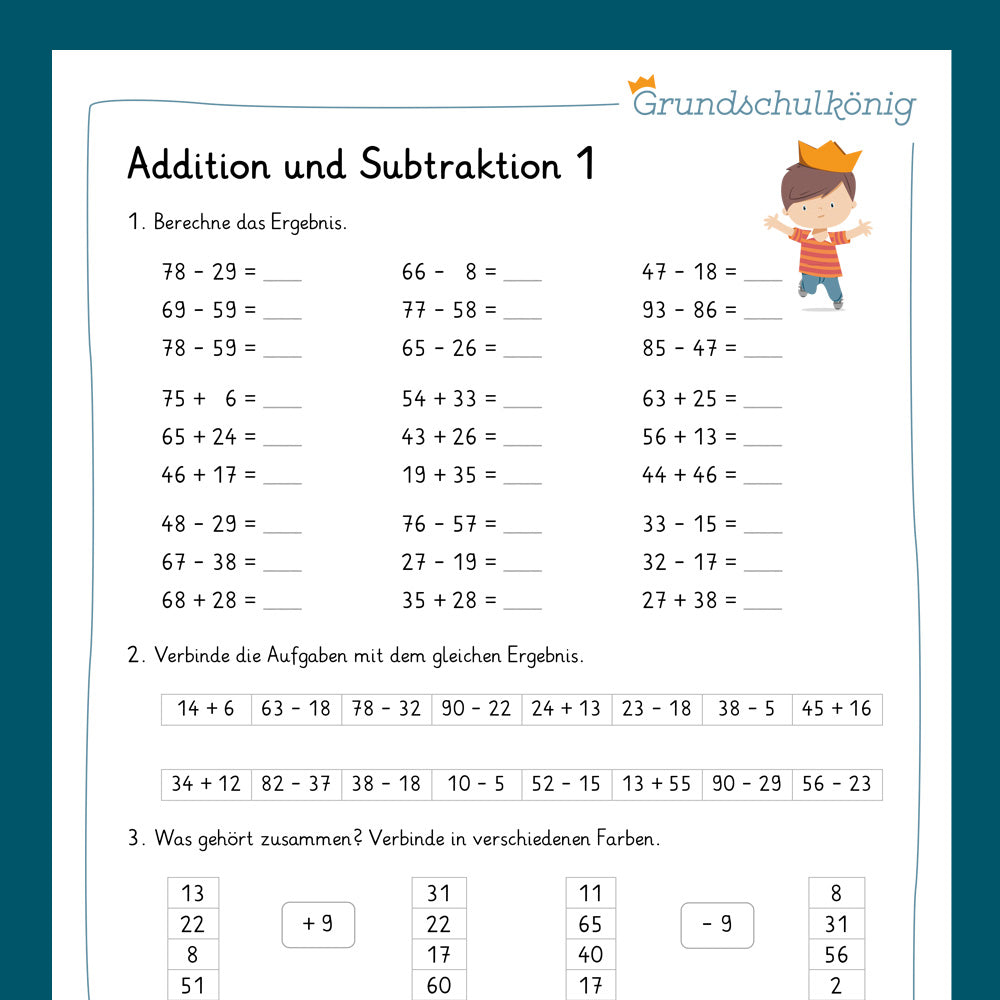 Königspaket: Addition & Subtraktion im Zahlenraum 100 (Mathe, 2. Klasse) - inklusive Test