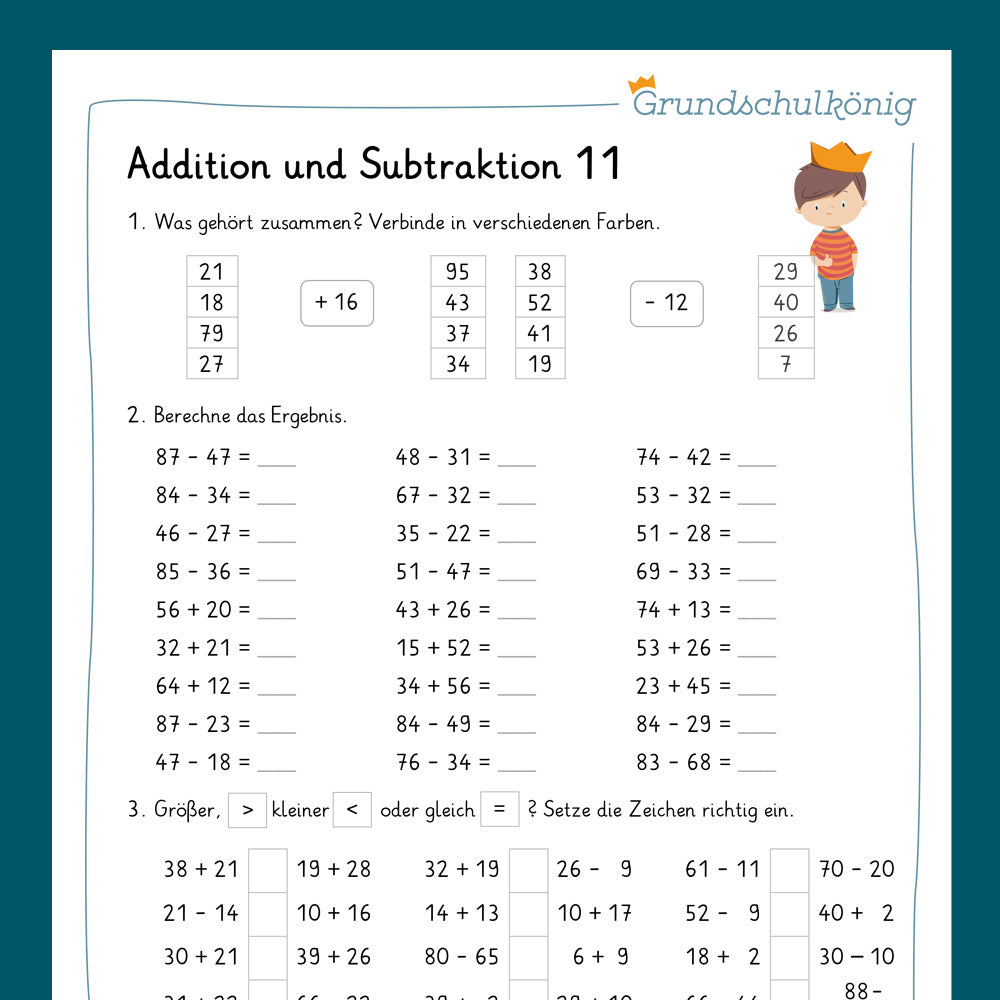 Königspaket: Zusatzpaket - Addition & Subtraktion im Zahlenraum 100 (Mathe, 2. Klasse)