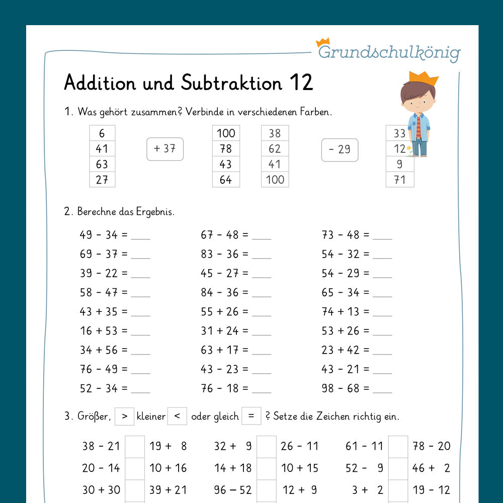 Königspaket: Zusatzpaket - Addition & Subtraktion im Zahlenraum 100 (Mathe, 2. Klasse)