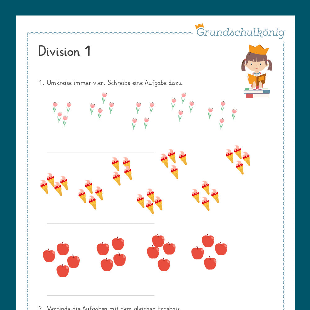 Königspaket: Division im Zahlenraum 100 (Mathe, 2. Klasse) - inklusive Test