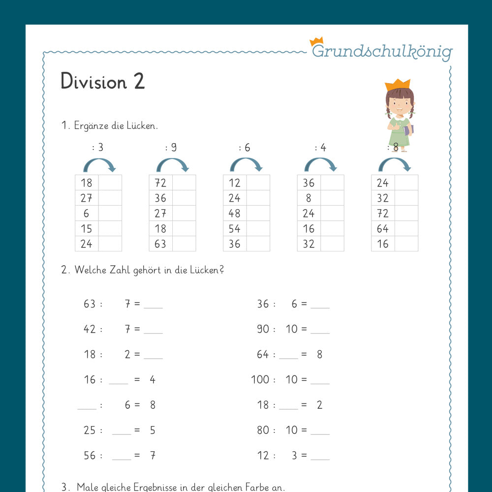Königspaket: Division im Zahlenraum 100 (Mathe, 2. Klasse) - inklusive Test