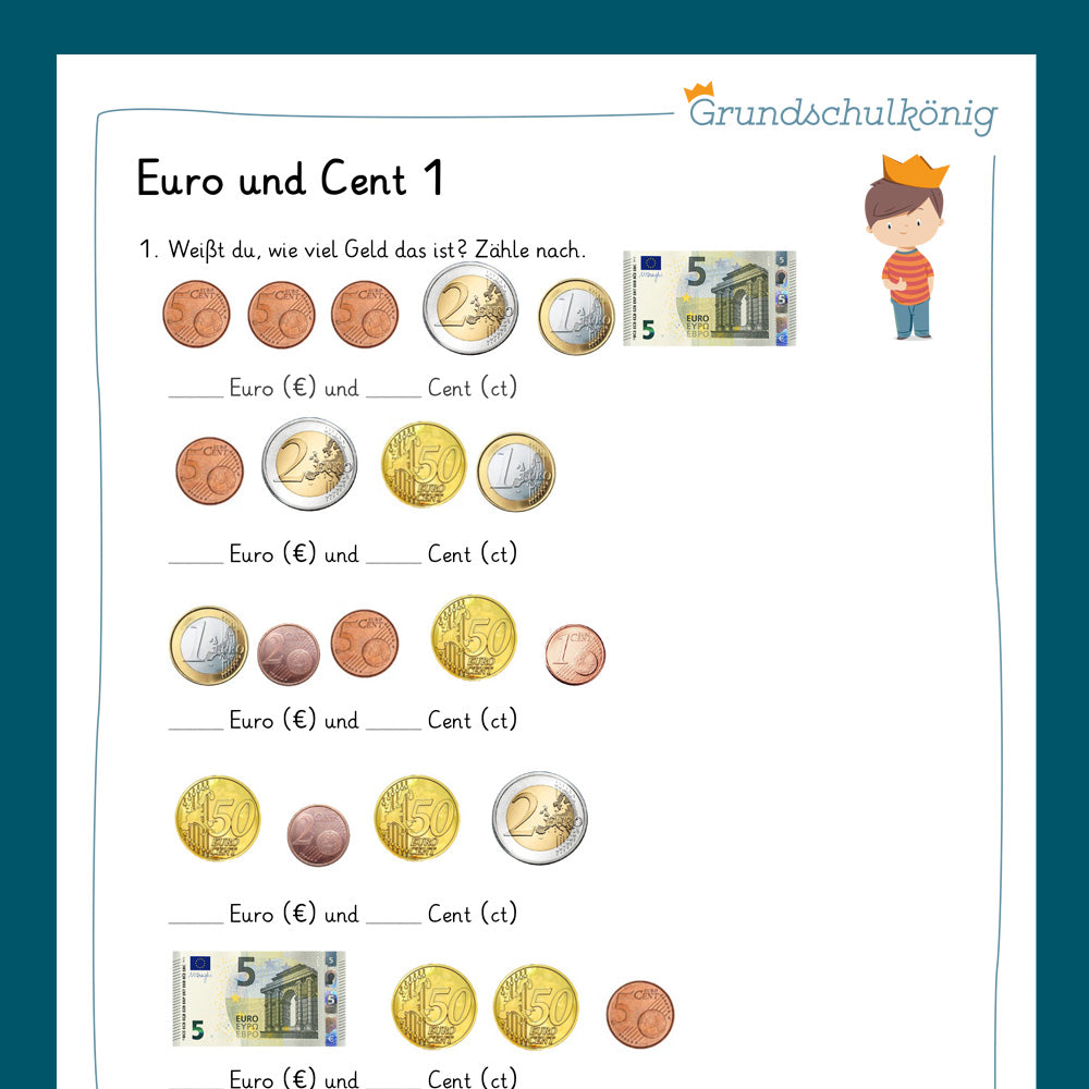 Königspaket: Euro und Cent (Mathe, 2. Klasse) - inklusive Test