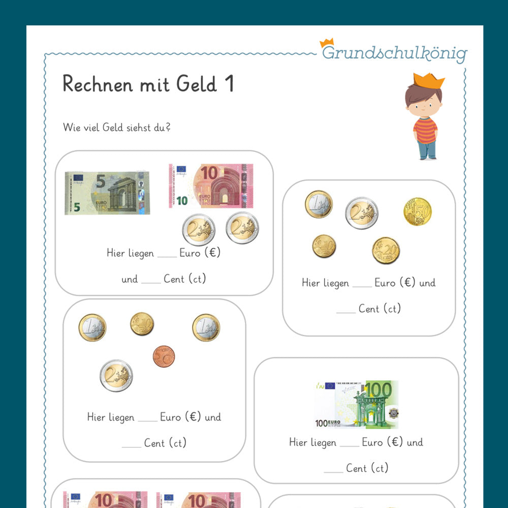 Königspaket: Rechnen mit Geld (Mathe, 2. Klasse) - inklusive Test