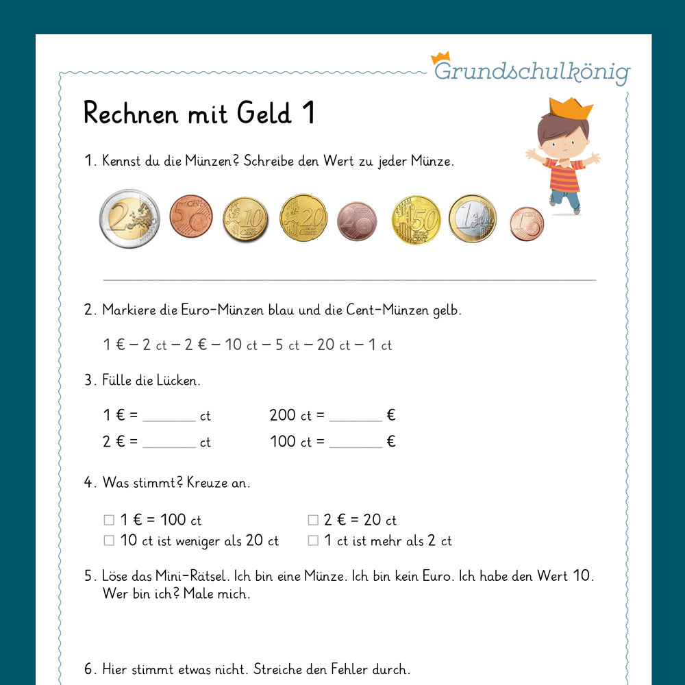 Königspaket: Rechnen mit Geld (Mathe, 2. Klasse) - inklusive Test
