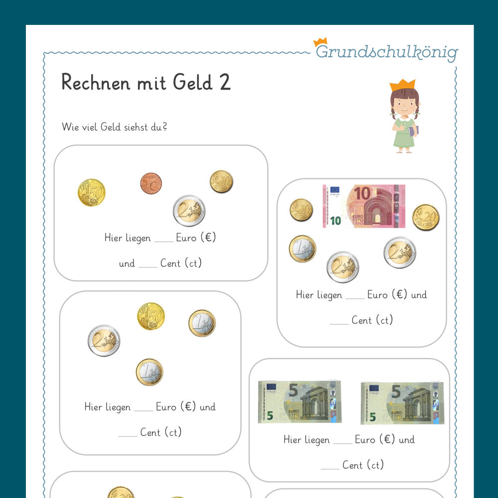 Königspaket: Rechnen mit Geld (Mathe, 2. Klasse) - inklusive Test