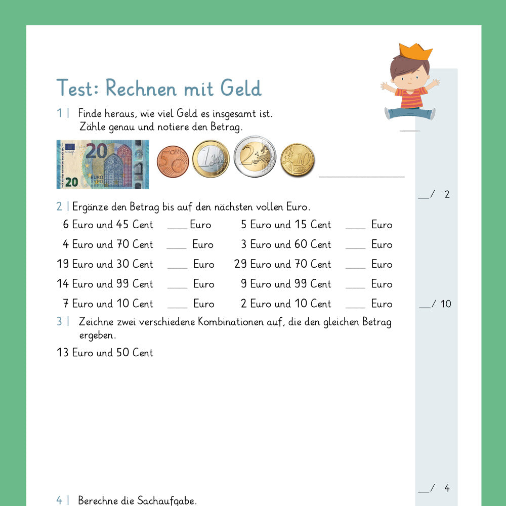 Königspaket: Rechnen mit Geld (Mathe, 2. Klasse) - inklusive Test