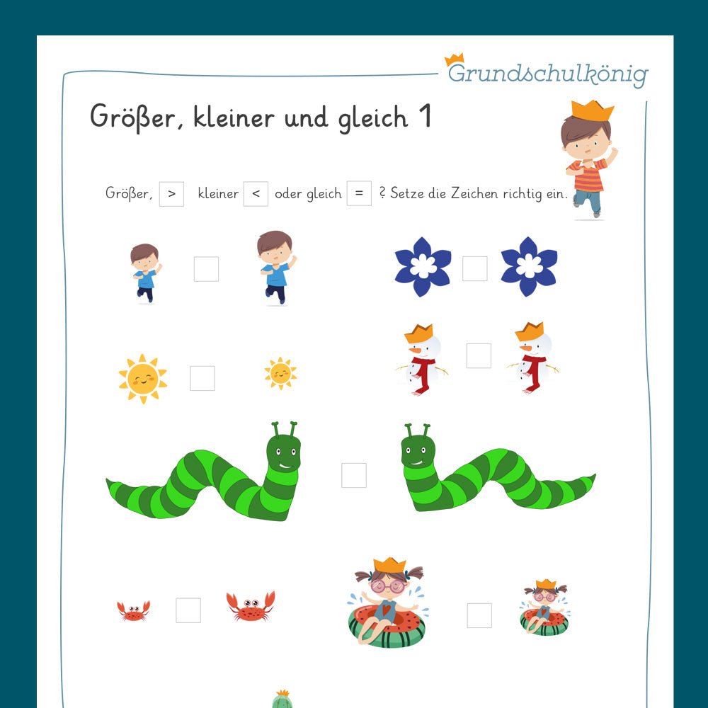 Königspaket: Größer, kleiner oder gleich? (Mathe, 2. Klasse) - inklusive Test