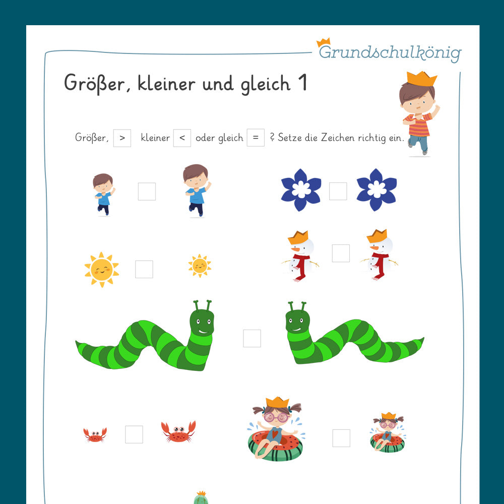 Königspaket: Größer, kleiner oder gleich? (Mathe, 2. Klasse) - inklusive Test