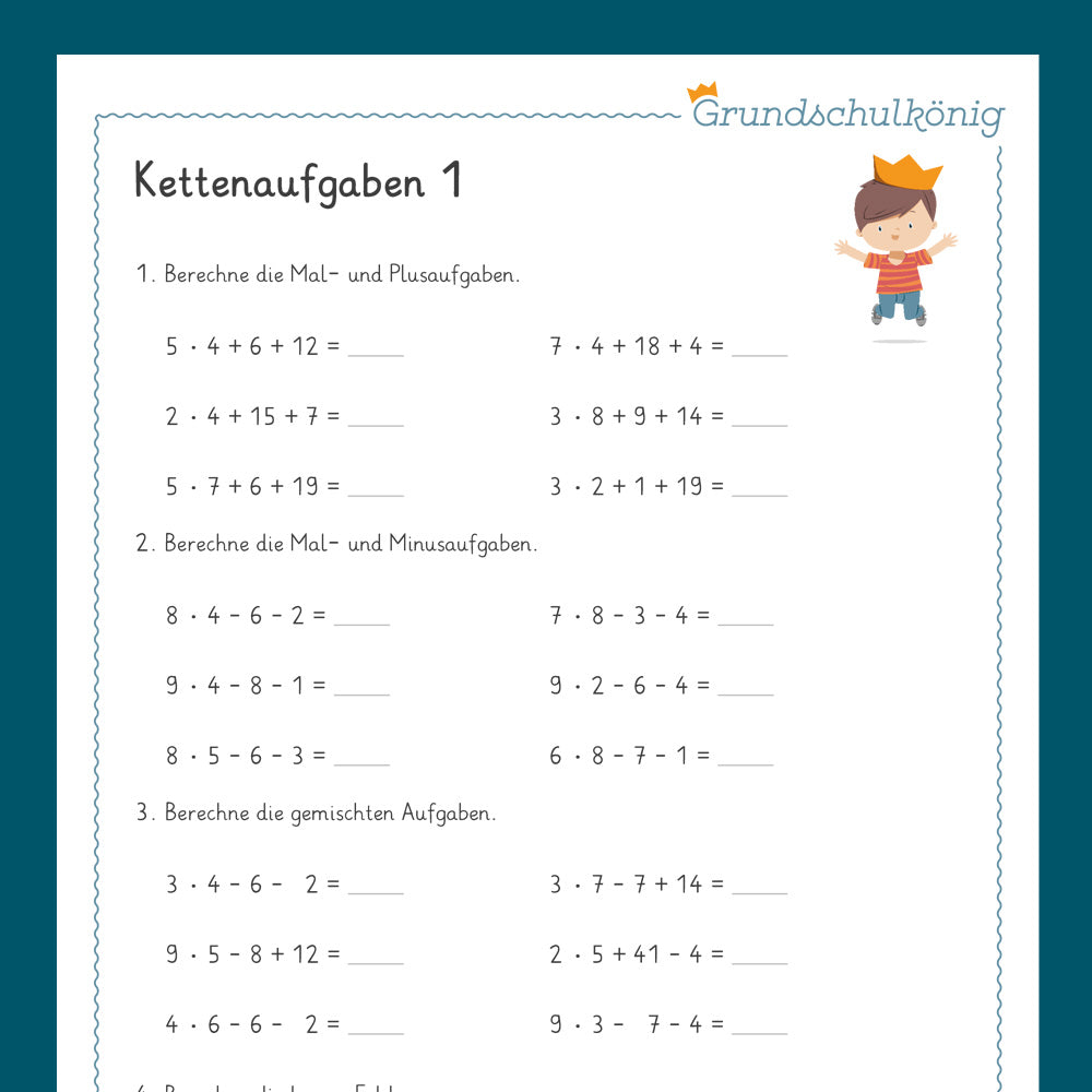 Königspaket: Kettenaufgaben im Zahlenraum 100 (Mathe, 2. Klasse) - inklusive Test