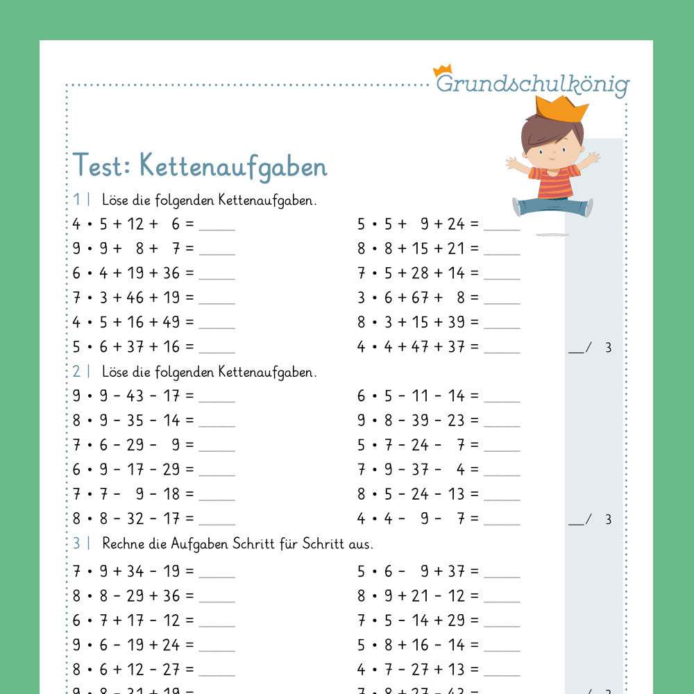 Königspaket: Kettenaufgaben im Zahlenraum 100 (Mathe, 2. Klasse) - inklusive Test