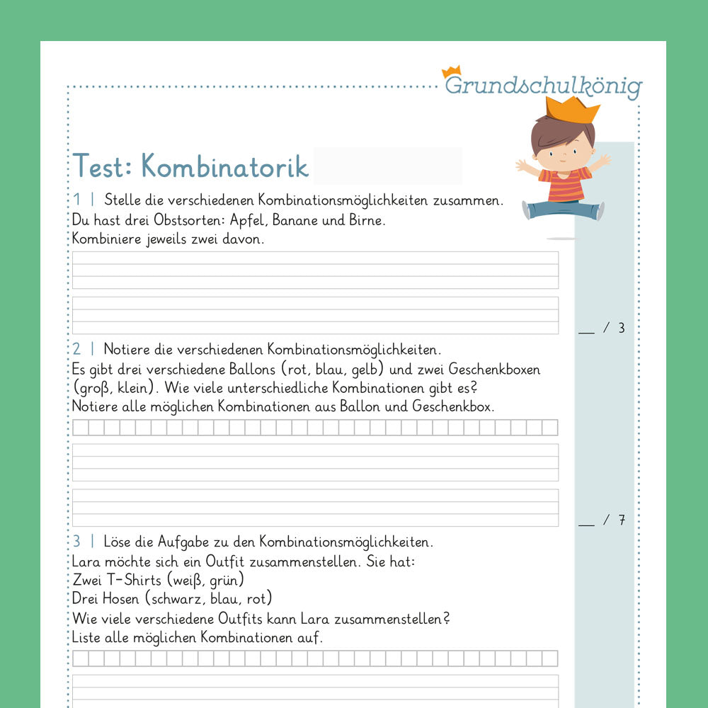 Königspaket: Kombinatorik (Mathe, 2. Klasse) - inklusive Test