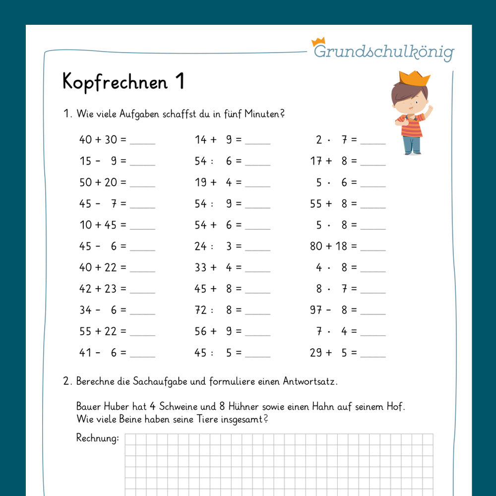 Königspaket: Kopfrechnen im Zahlenraum 100 (Mathe, 2. Klasse) - inklusive Test