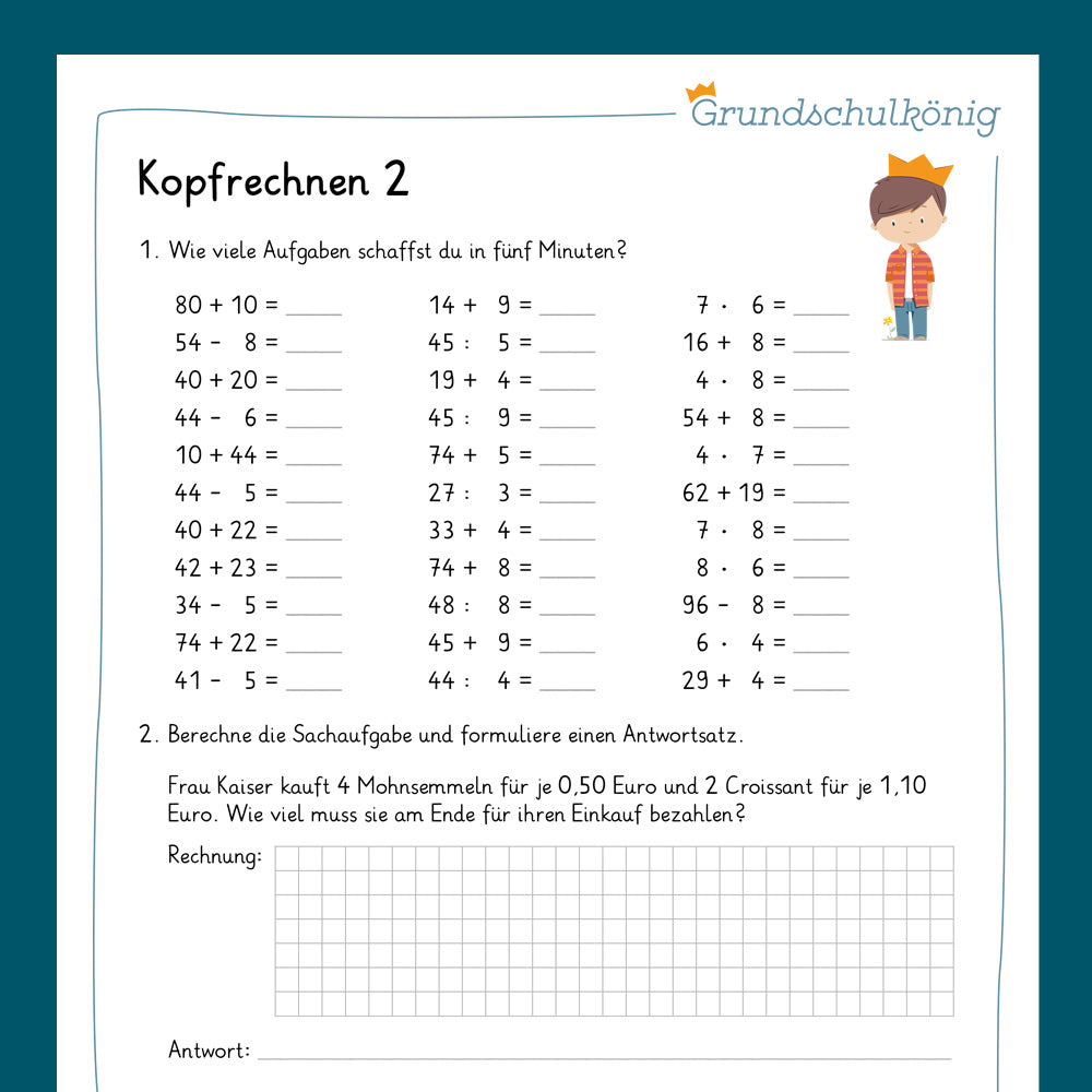 Königspaket: Kopfrechnen im Zahlenraum 100 (Mathe, 2. Klasse) - inklusive Test