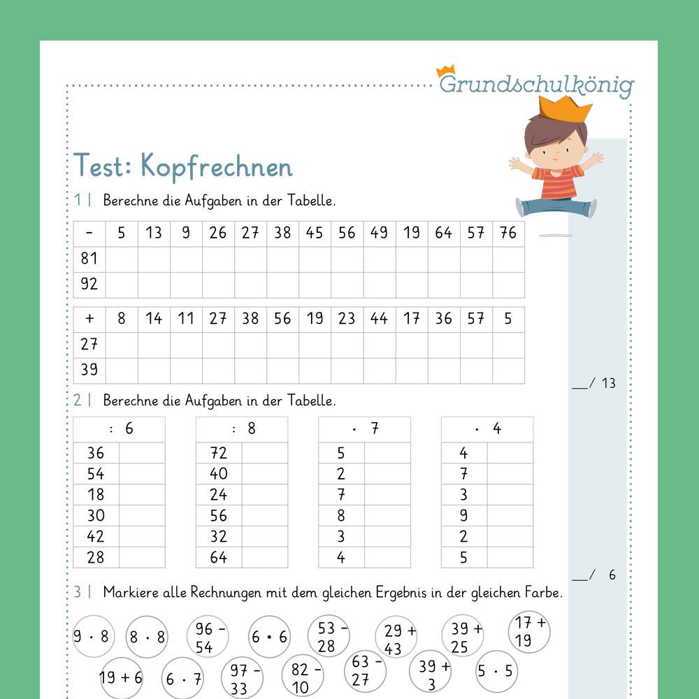 Königspaket: Kopfrechnen im Zahlenraum 100 (Mathe, 2. Klasse) - inklusive Test