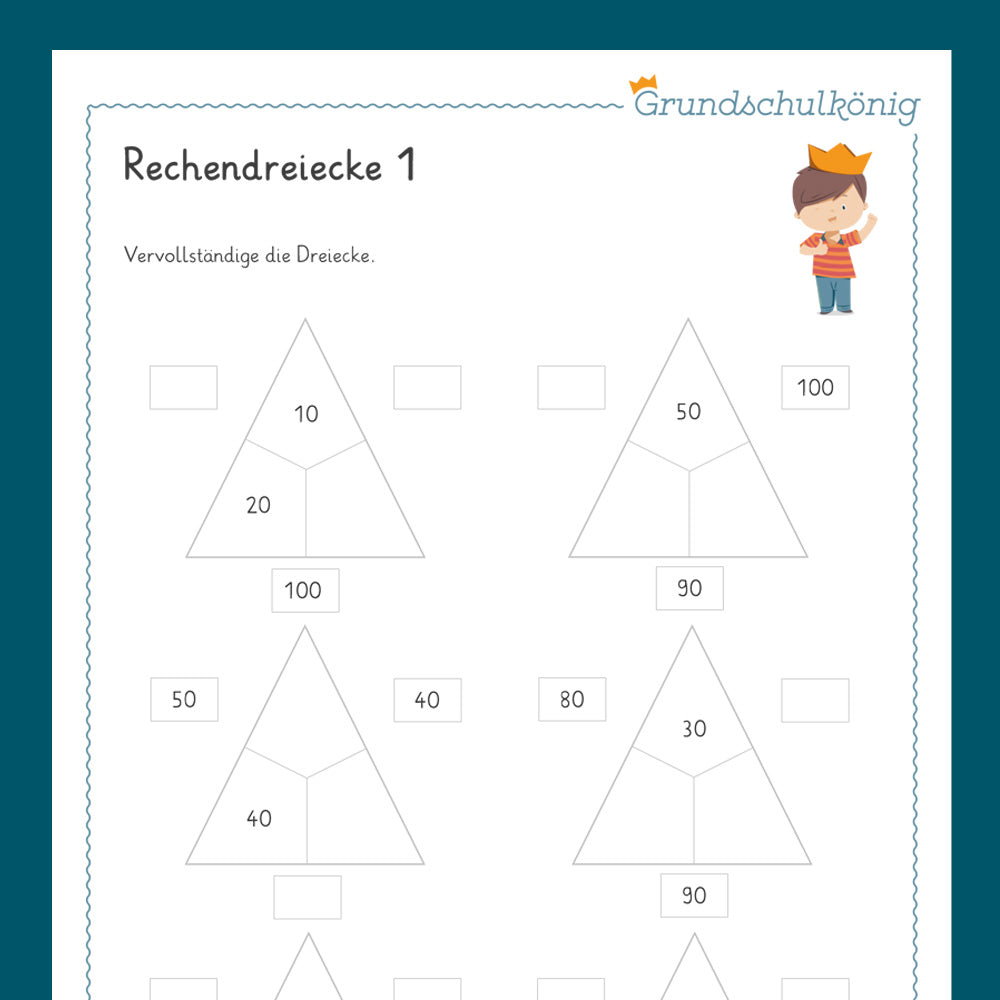 Königspaket: Rechendreiecke im Zahlenraum 100 (Mathe, 2. Klasse) - inklusive Test