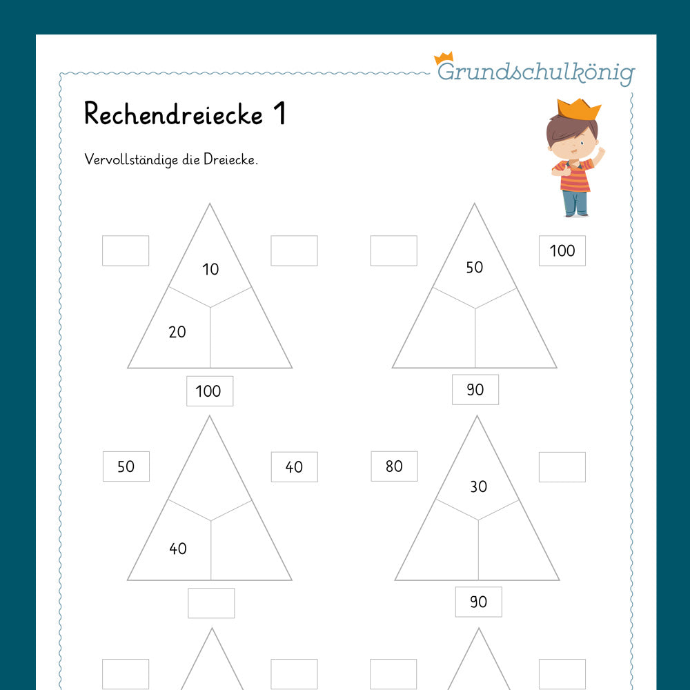 Königspaket: Rechendreiecke im Zahlenraum 100 (Mathe, 2. Klasse) - inklusive Test
