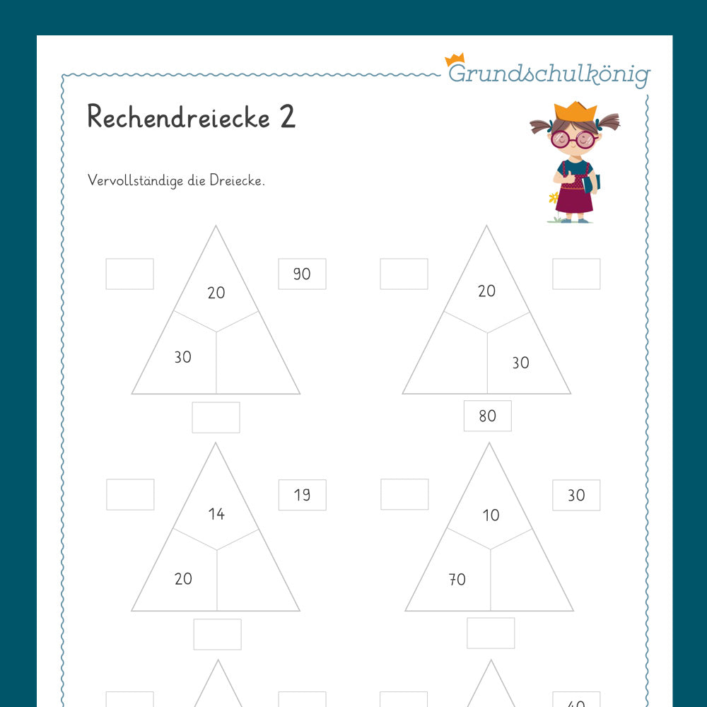 Königspaket: Rechendreiecke im Zahlenraum 100 (Mathe, 2. Klasse) - inklusive Test