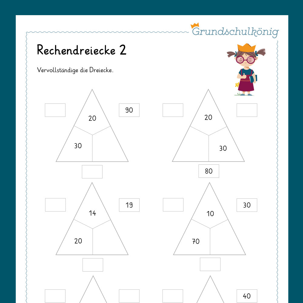 Königspaket: Rechendreiecke im Zahlenraum 100 (Mathe, 2. Klasse) - inklusive Test