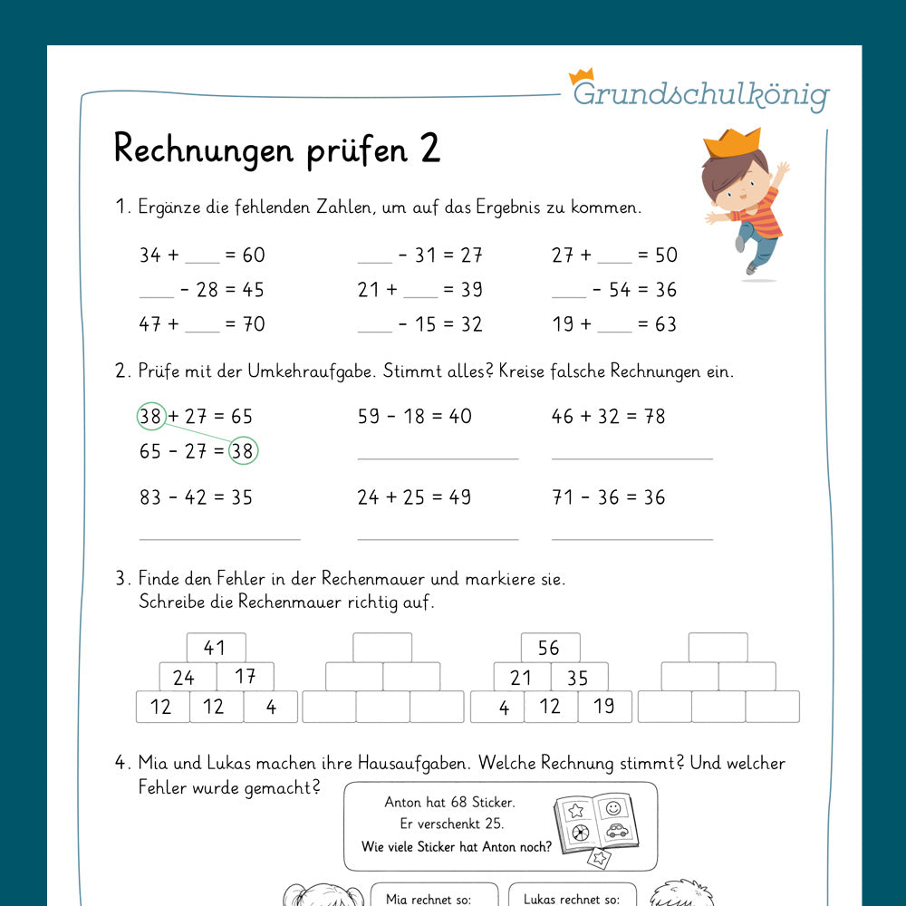 Königspaket: Rechnungen prüfen (Mathe, 2. Klasse) - inklusive Test