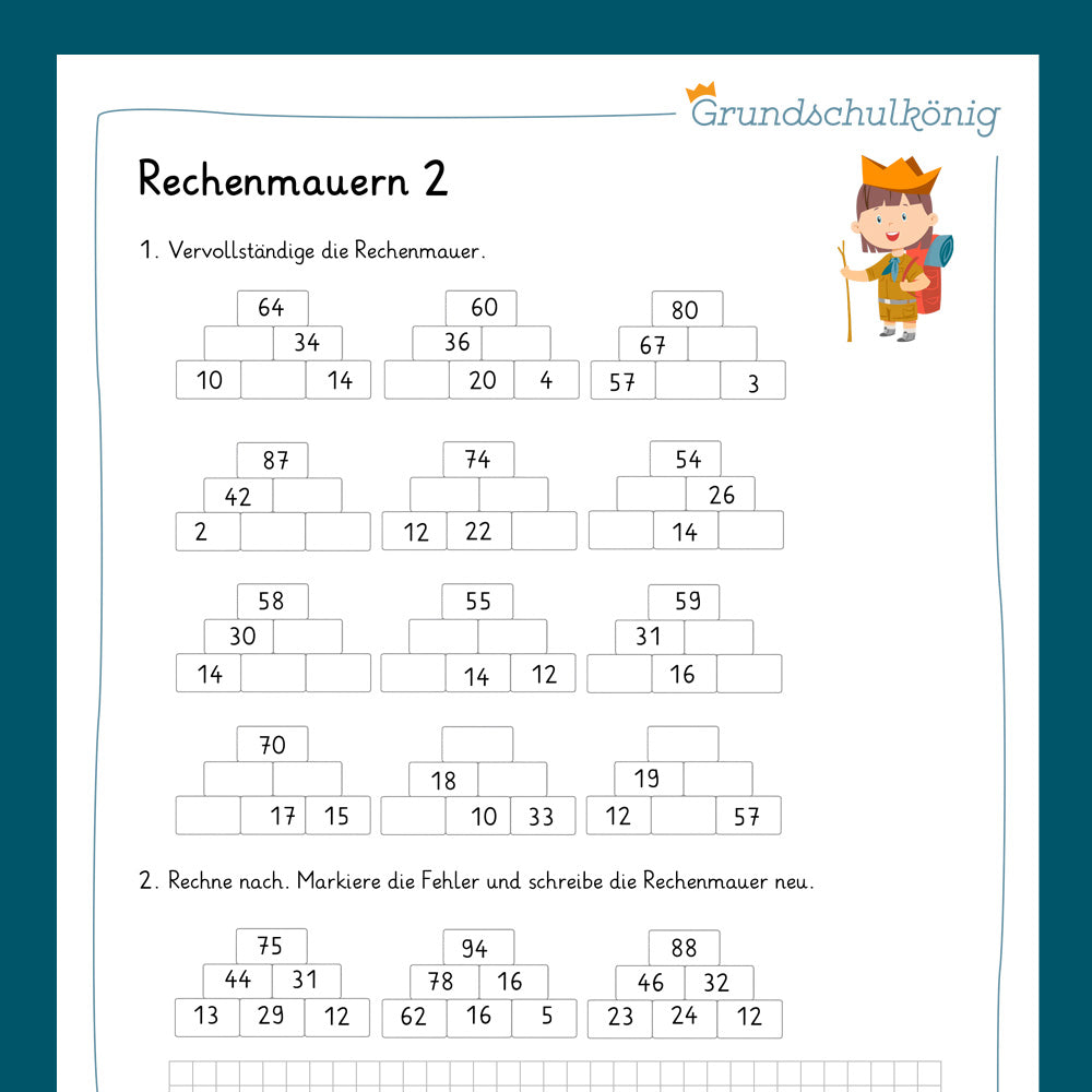 Königspaket: Rechenmauern (Mathe, 2. Klasse) - inklusive Test