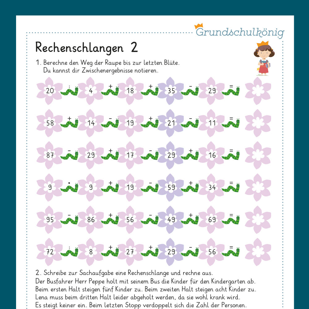 Königspaket: Rechenschlangen (Mathe, 2. Klasse) - inklusive Test