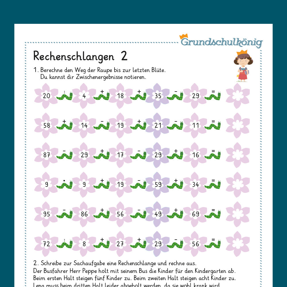 Königspaket: Rechenschlangen (Mathe, 2. Klasse) - inklusive Test