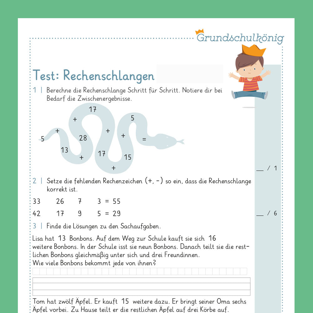 Königspaket: Rechenschlangen (Mathe, 2. Klasse) - inklusive Test