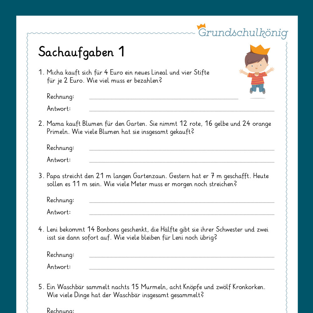Königspaket: Sachaufgaben - allgemein (Mathe, 2. Klasse) - inklusive Test